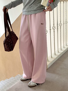 3th Morning 早春新款 点睛腊肠狗刺绣阔腿休闲运动裤ZY3914