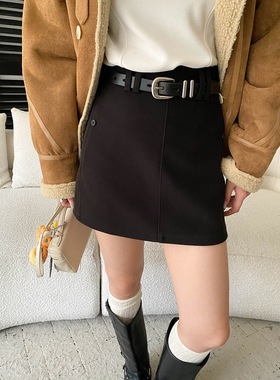 司南 腿精日常 法式垂感高腰包臀显瘦小个子A字毛呢短裙 SN8427