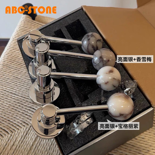 FS.ABC小满亮面银中古风天然大理石门锁室内锁通用房门双开门锁