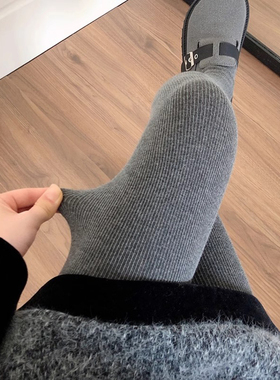 日本羊毛绒秋冬加厚深灰色连裤袜加绒保暖紧身打底裤袜女外穿