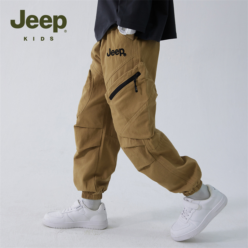 Jeep吉普童装男童秋冬款2025新款纯棉工装裤男大童裤子束脚运动裤