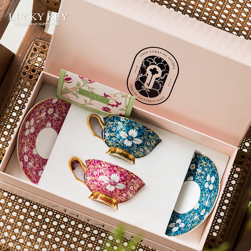 幸运秘钥景德镇咖啡杯套装高档骨瓷杯子礼盒乔迁新婚礼物香榭丽舍,餐饮具,咖啡杯,淘宝优惠券,粉丝福利购,淘宝优惠卷