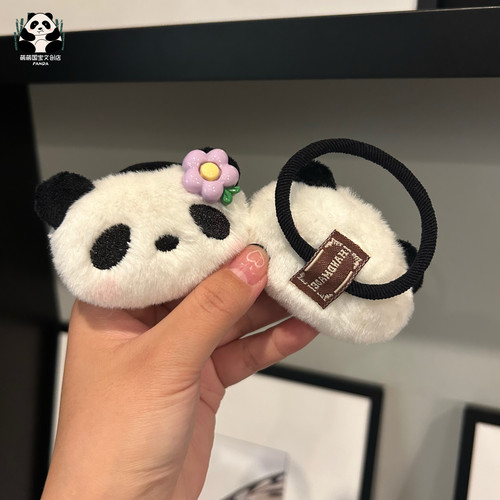 熊猫头绳送学生丸子头发饰高马尾