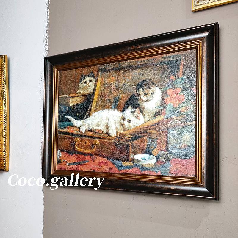 的画可古典美动式物咪廊小油可49235画法厅式众复客古背景墙装猫
