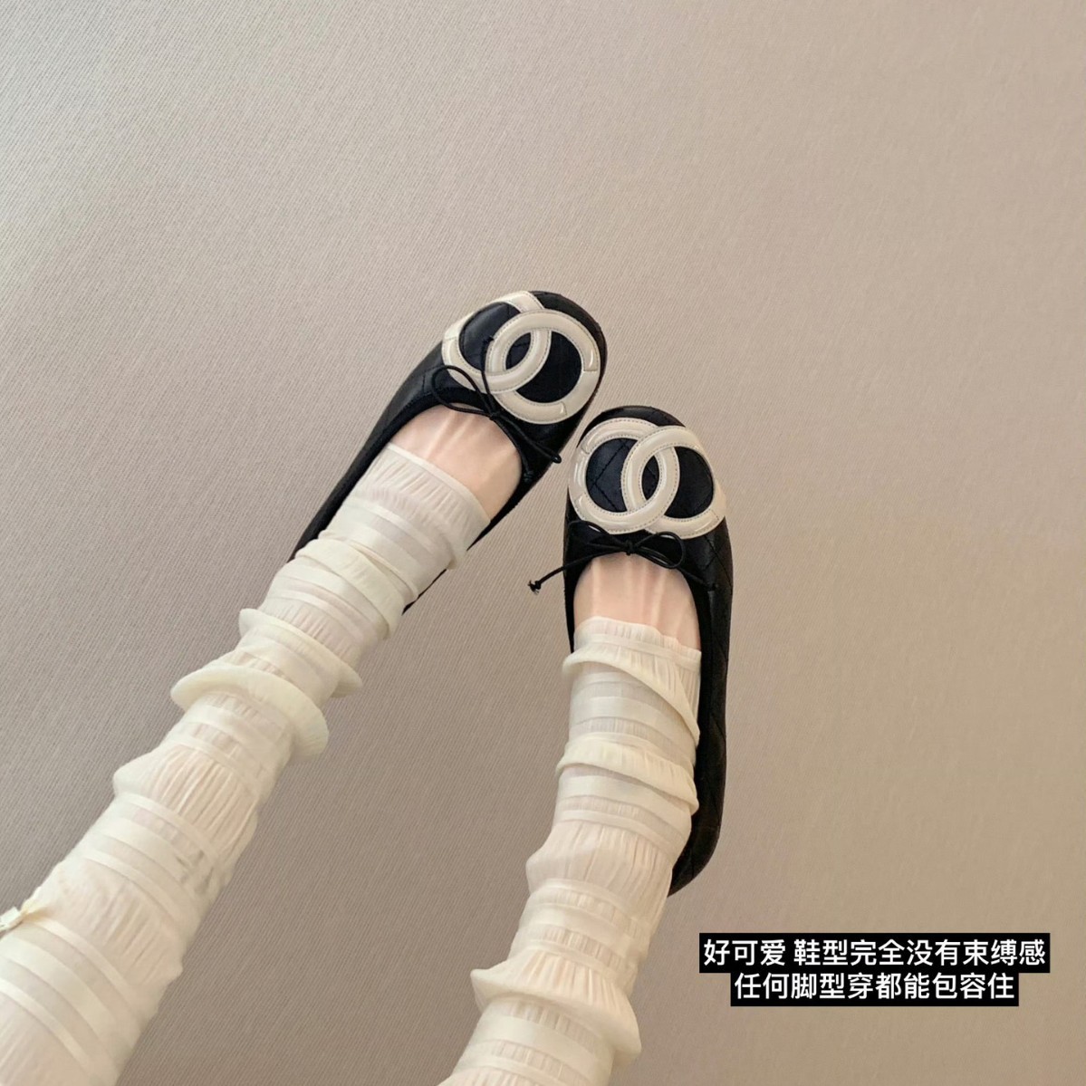 小香菱格蝴蝶结真皮芭蕾单鞋