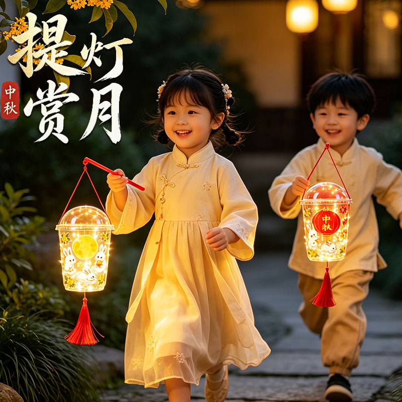 中秋节手工diy灯笼制作材料包幼儿园活动手工制作手提花灯装饰