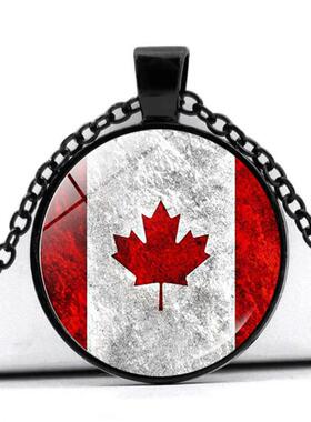 新款加拿大创意国旗项链饰品女百搭时光宝石枫叶旗帜吊坠项链毛衣