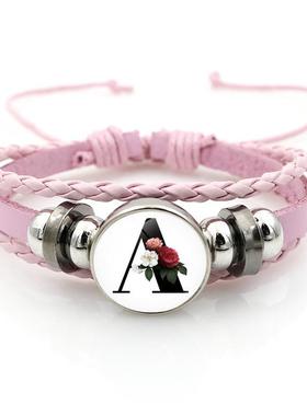 新款英文字母粉色手链饰品女孩礼物跨境爆款26个字母手饰品小礼品