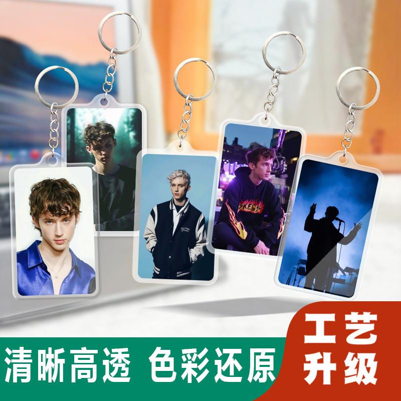 新款戳爷亚克力钥匙扣锁匙圈新款卡片式挂件行李牌双面图明星周边