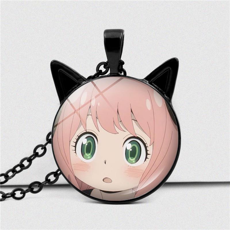 新款动漫间谍过家家项链百搭动漫周边黑色猫耳朵吊坠毛衣链饰品批