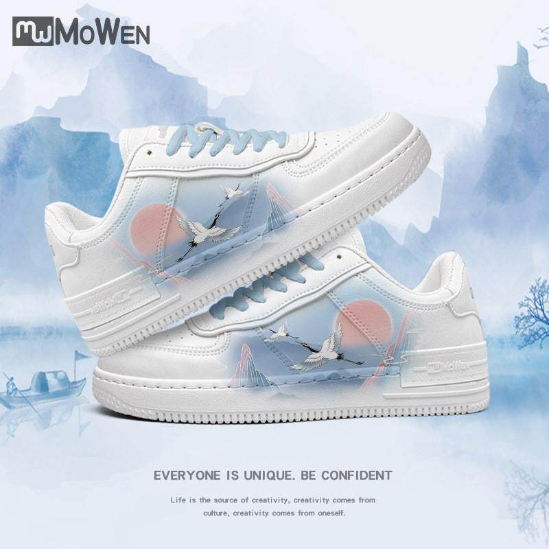 新款古风白鹤板鞋国风可爱百搭小白鞋低帮春夏新款休闲运动鞋女鞋