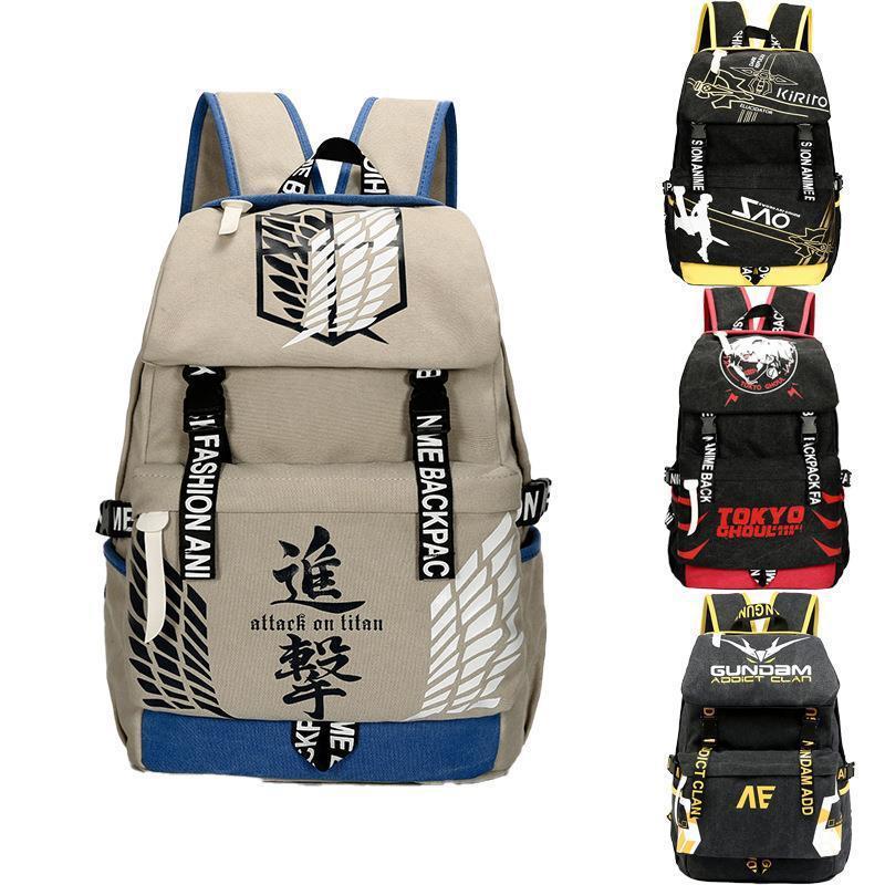 新款东京食尸鬼背包进击的巨人艾伦高达银魂学生书包 帆布双肩包