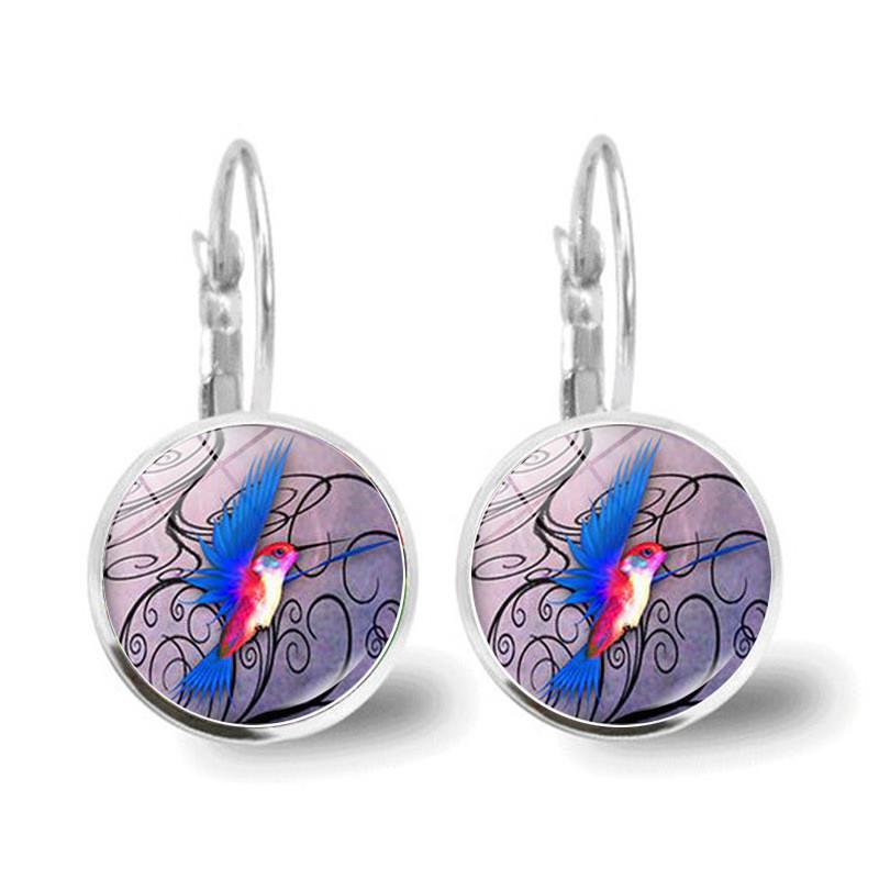 新款动物彩色蜂鸟耳环女简约百搭欧美复古蜂鸟时光宝石耳坠耳饰品