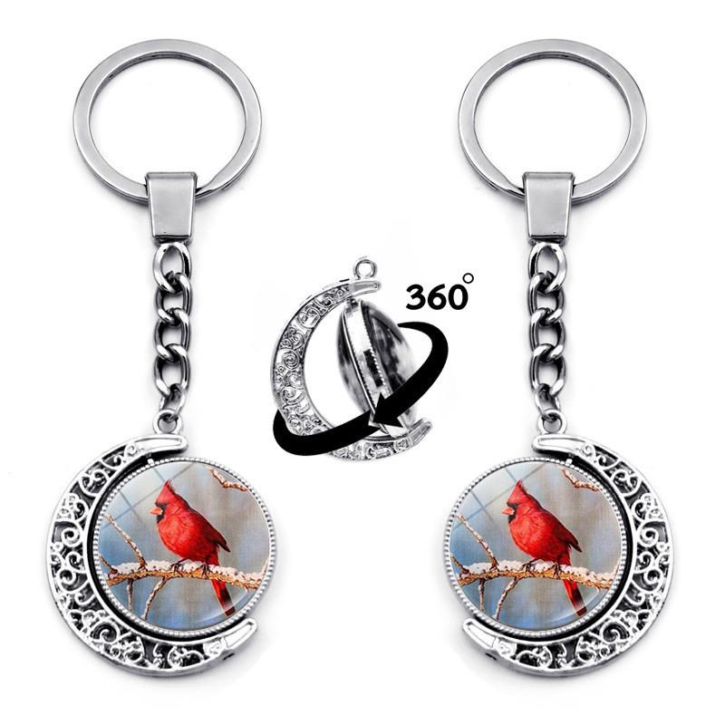 新款红衣主教鸟钥匙链挂件时光宝石双面旋转吊坠跨境爆品钥匙扣饰