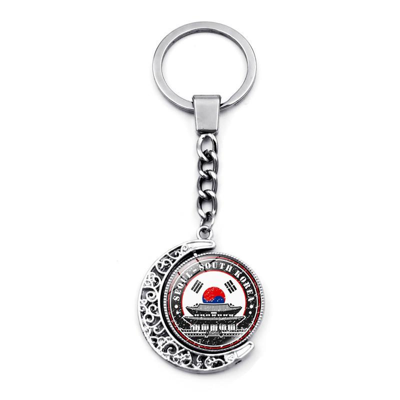 新款世界各国旗帜标志建筑钥匙链挂件双面旋转吊坠钥匙扣纪念品批