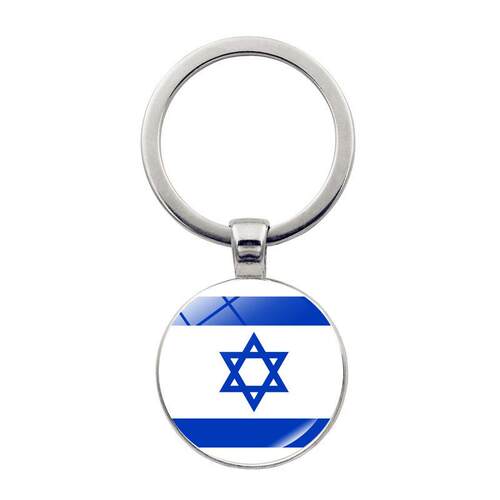新款以色列创意国旗钥匙扣挂件水晶玻璃Flag of Israel吊坠欧美钥