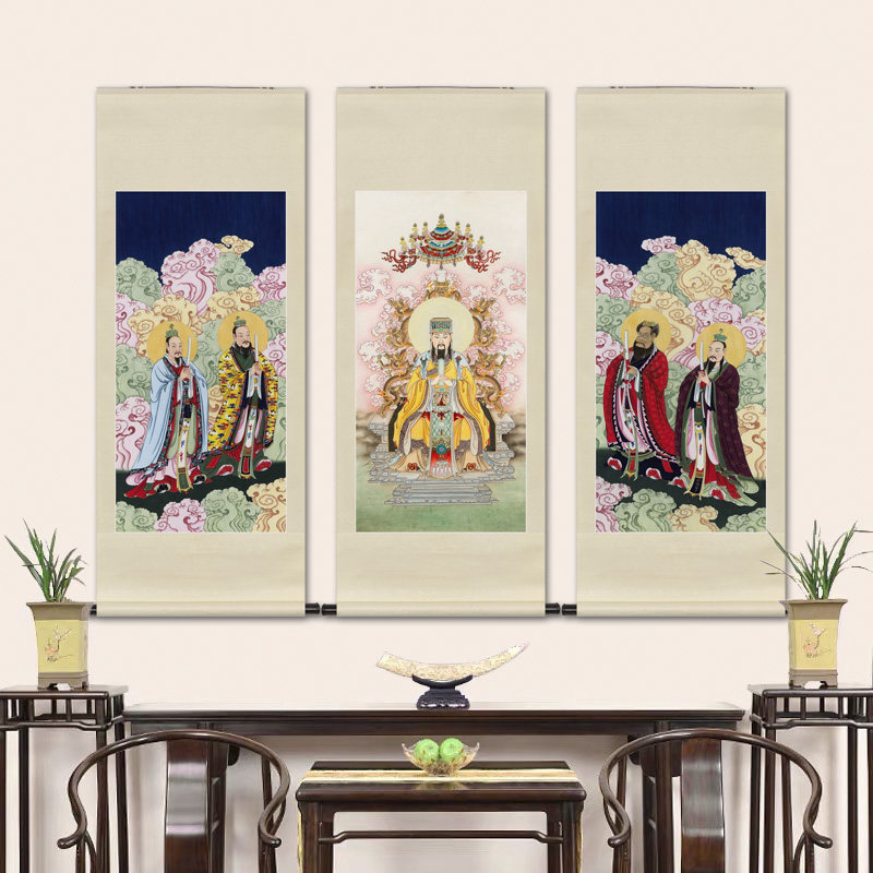 工笔人物国画玉皇大帝画像水陆画玄关书房新中式画轴画框卷轴挂画