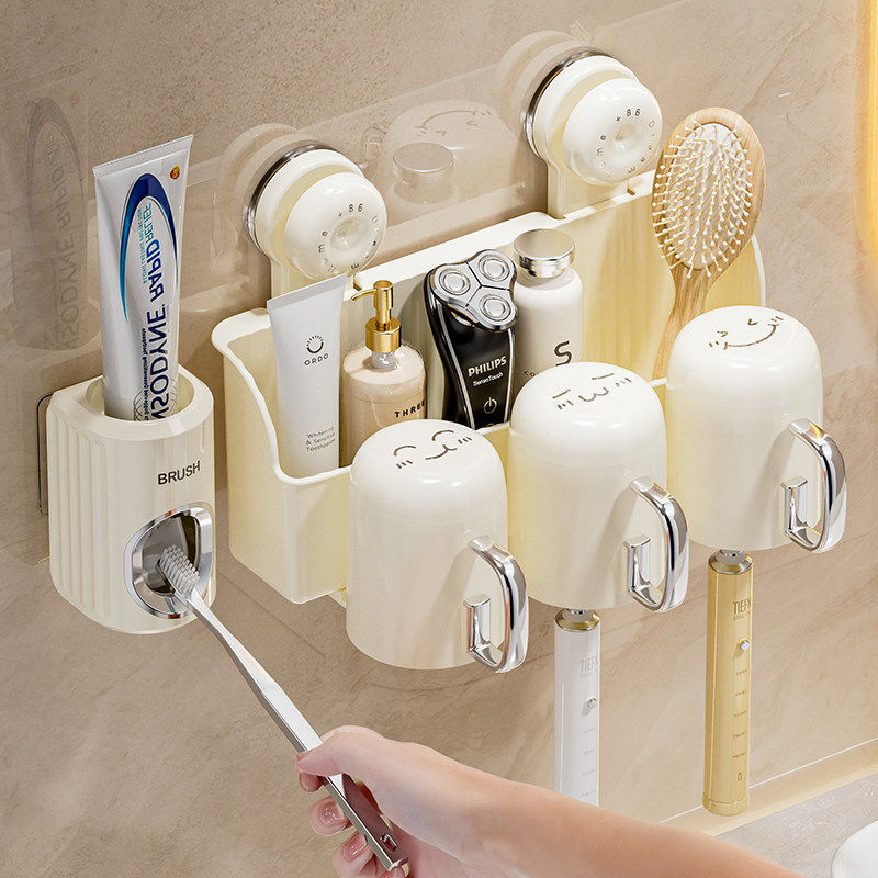 吸盘牙刷置物架壁挂式免打孔牙刷架卫生间漱口杯牙杯2025新款架子
