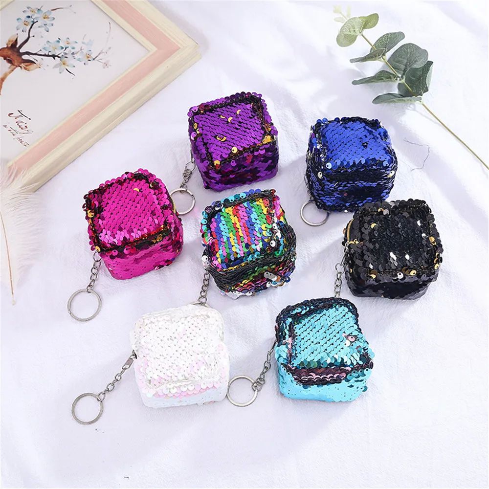 Cube Children's Coin Bag Change Color Sequins Mini Walle