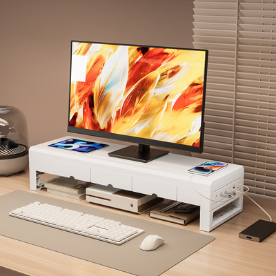 多功能台式电脑增高架显示器屏幕支架带抽屉USB扩展坞手机无线 线