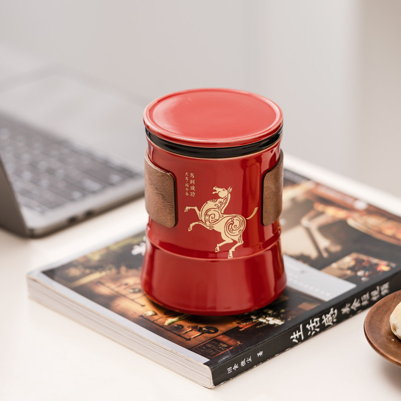 故宫红陶瓷随手杯泡茶杯带盖过滤茶水分离杯个人专用送礼定制logo