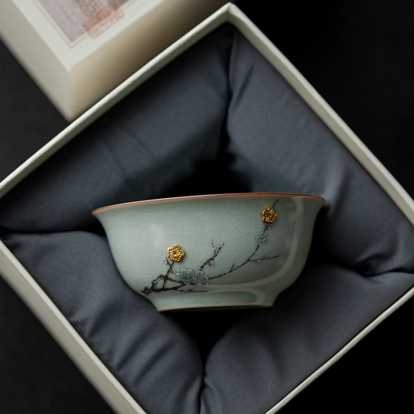 天青汝窑锔钉梅花茶杯主人杯家用高档品茗杯茶盏喝茶杯送长辈礼物