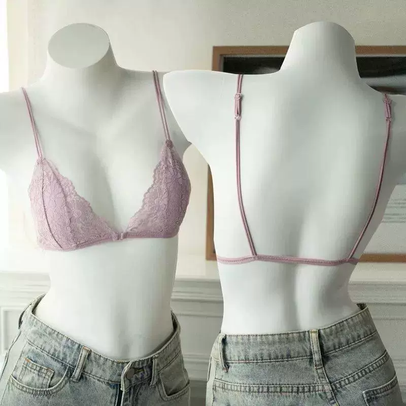 纯欲法式前扣蕾丝三角杯内衣女无钢圈上托夏季超薄细肩带美背文胸