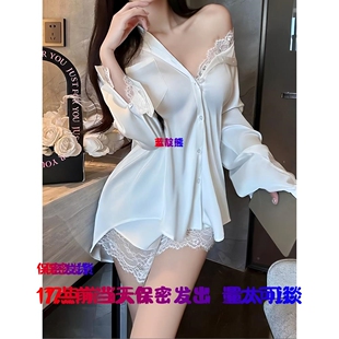 性感男友风衬衫 蕾丝低胸诱惑纯欲冰丝睡衣纯色短裙 睡裙女2026新款