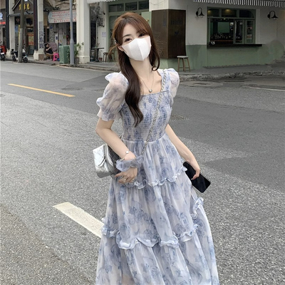 夏季碎花新款法式复古收腰2026显瘦连衣裙长裙超仙森系裙子新中式