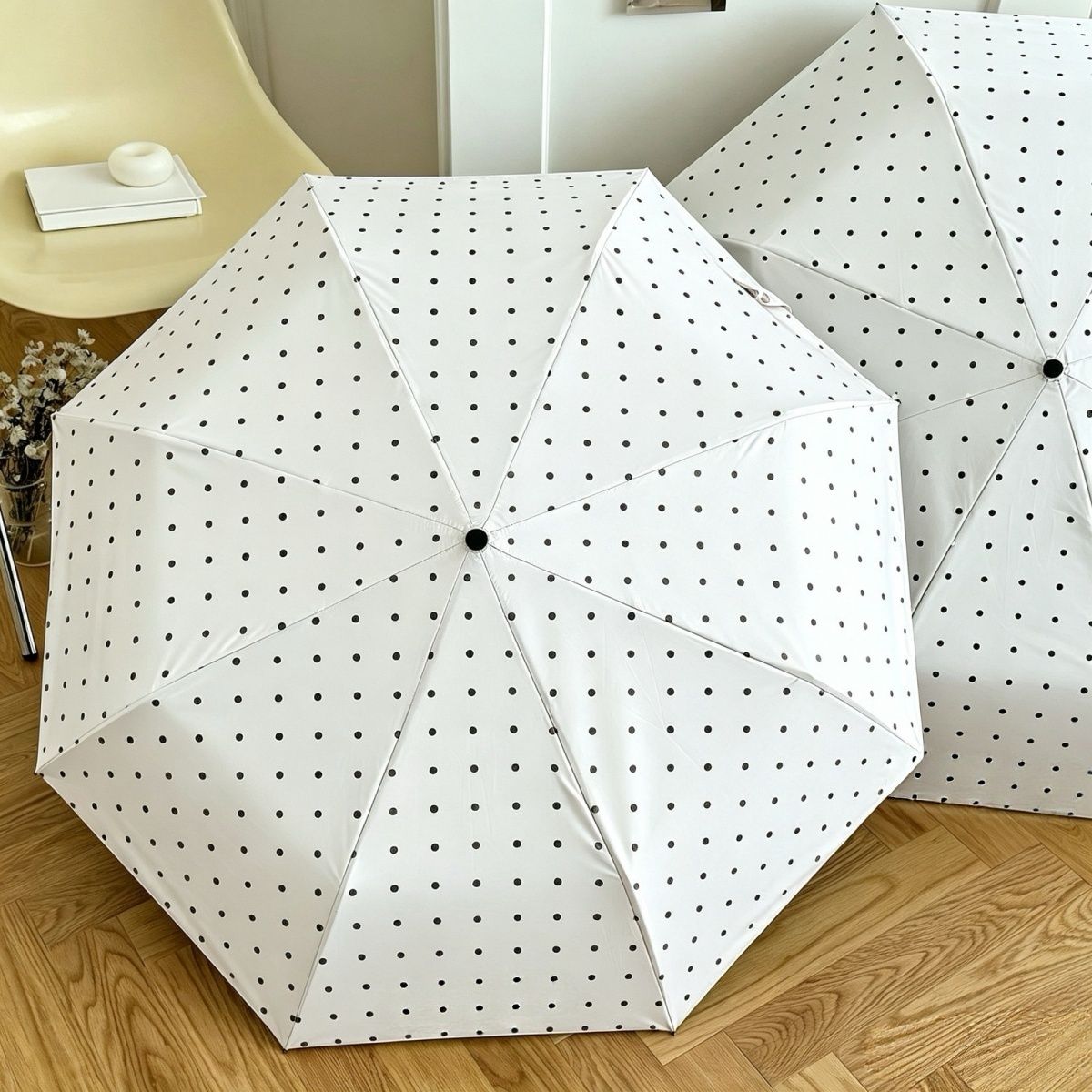 新款韩系波点女折叠雨伞防晒紫外线黑胶遮阳伞晴雨两用便携太阳伞