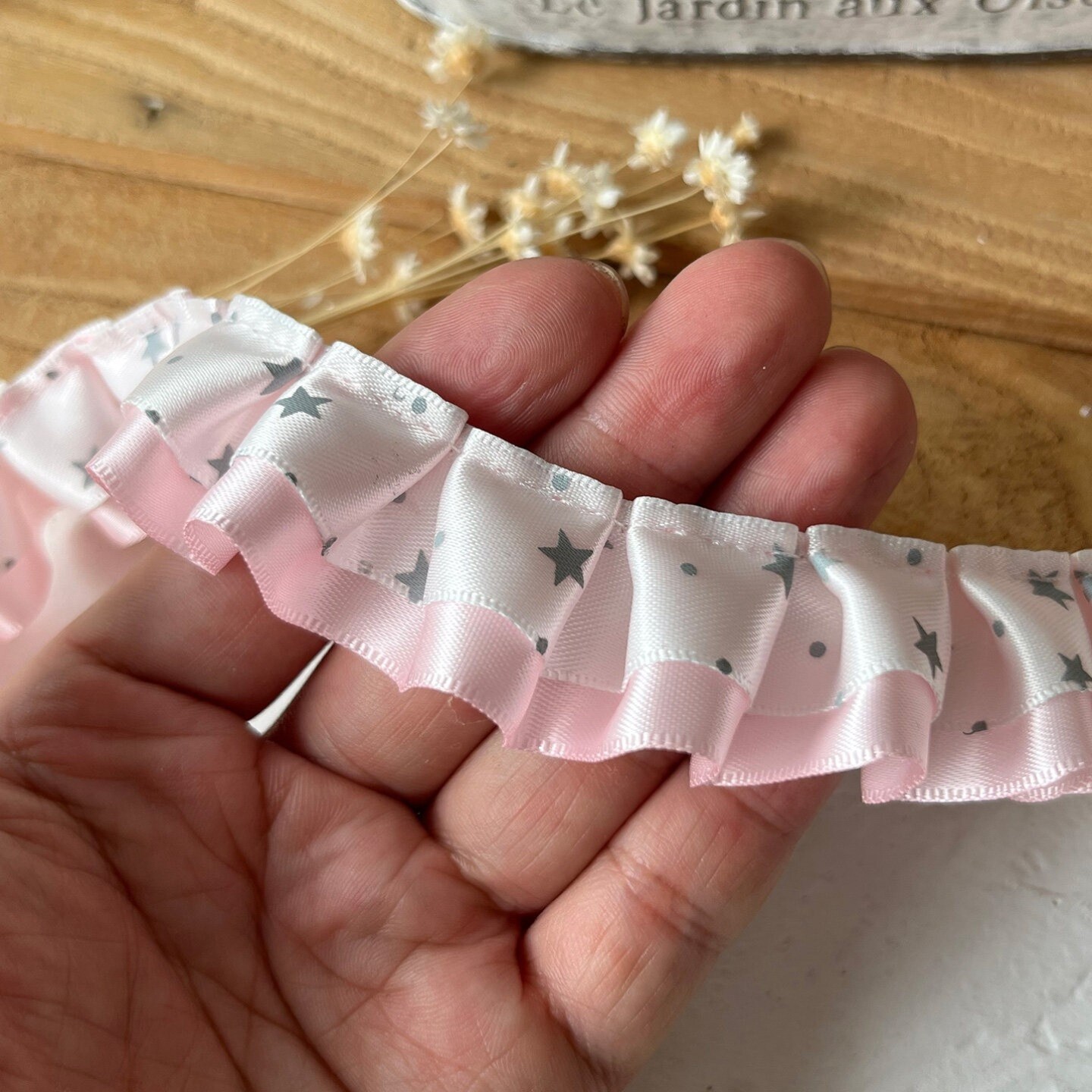蕾丝花边diy材料五角星点点双层打皱丝带褶皱花边痛包爱心挂包装