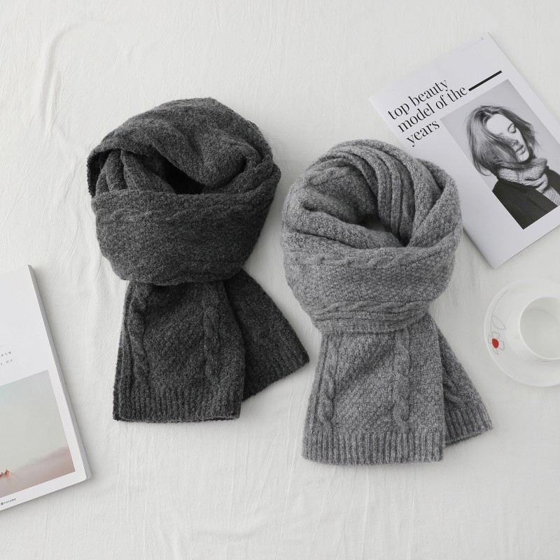 灰色围巾短款百搭简约针织女冬季加厚保暖纯色毛线高级感气质围脖
