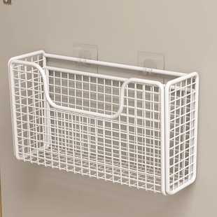 厨房柜门内侧收纳筐壁挂式 免打孔收纳橱柜门冰箱保鲜膜置物架筐子