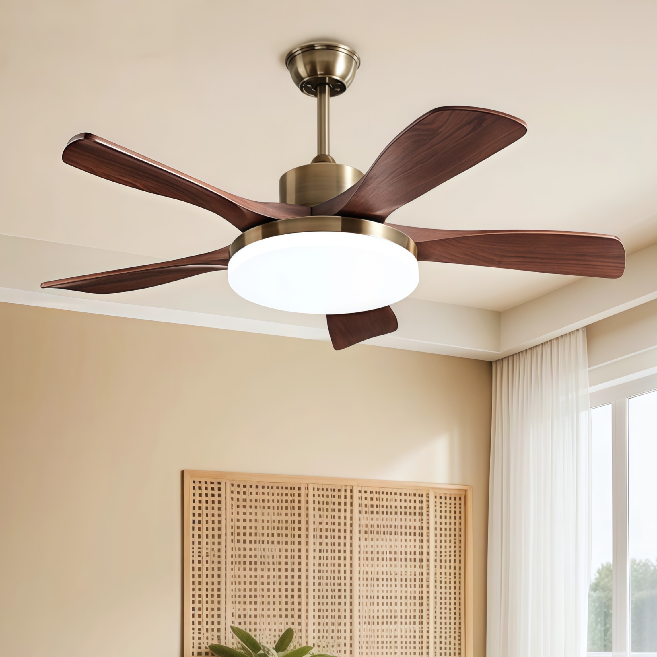 实木风扇灯新款中古风客厅吊扇灯