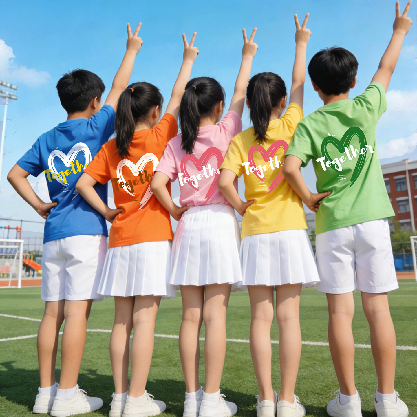 幼儿园儿童亲子运动会彩色班服T恤定制小学生六年级毕业照服装夏