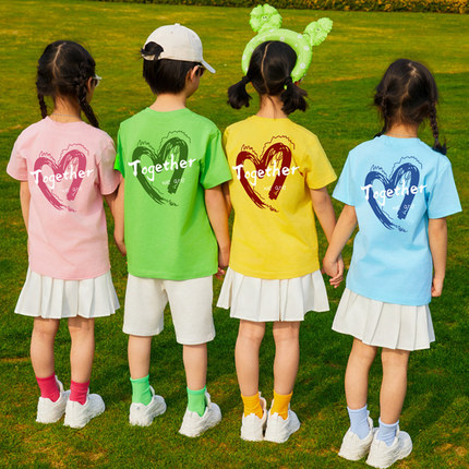 亲子装t恤定制小学幼儿园班服短袖运动会服装彩色儿童合唱演出服*