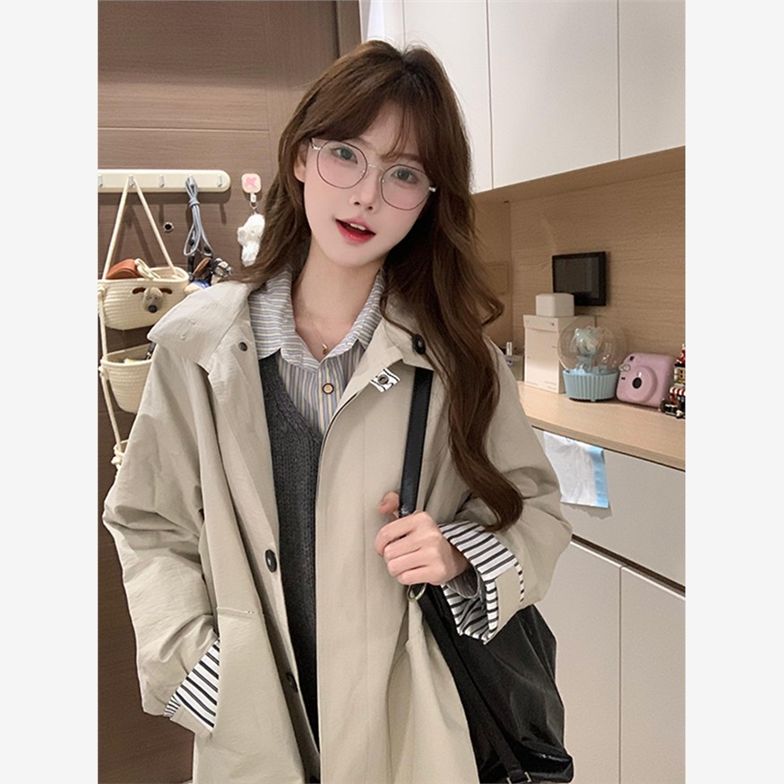 卡其色女式中长风衣2025新款秋冬小人物高端超好看的韩式风格