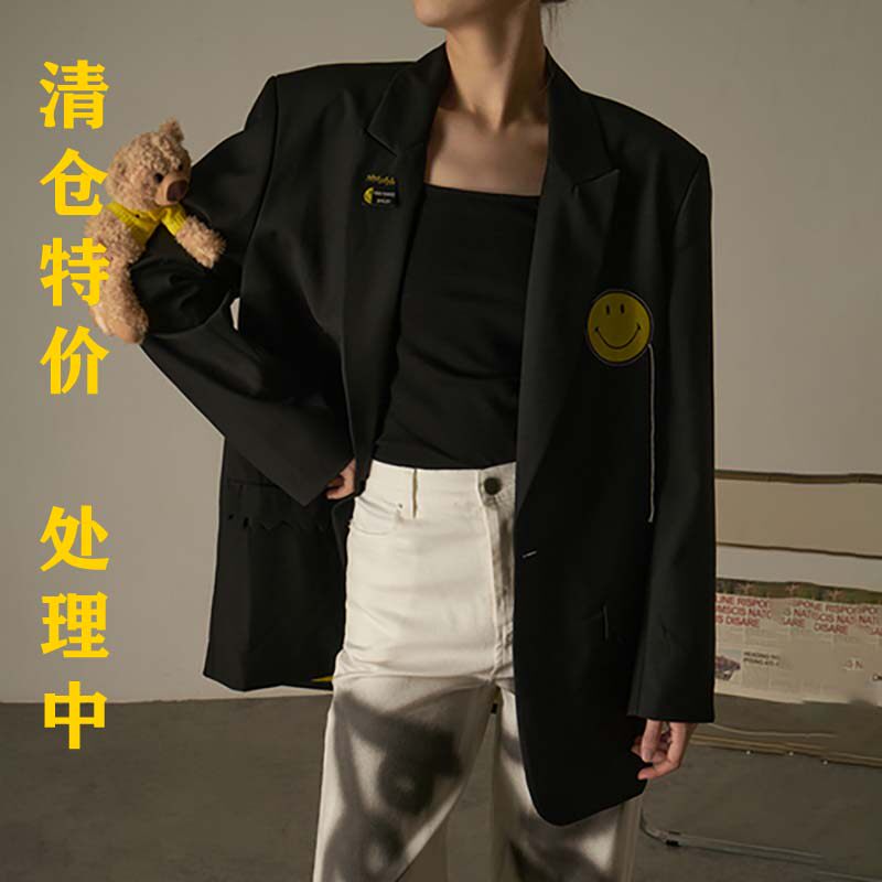 韩版百搭休闲风2024春夏秋新款ins潮流黑色西装小熊外套