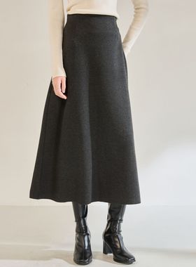 25秋冬新款高腰显瘦赫本风弹力加厚针织羊毛伞裙半身裙女22679