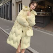 江南家同款 90白鸭绒波浪羽绒服女冬中长款 设计感连帽加厚云朵泡芙