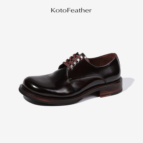 珡羽意大利防水马臀皮德比鞋