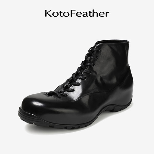 珡羽KotoFeather 手工马皮短靴内增高系带高帮男鞋秋冬休闲皮靴