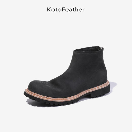 珡羽手工马皮切尔西靴男冬季复古
