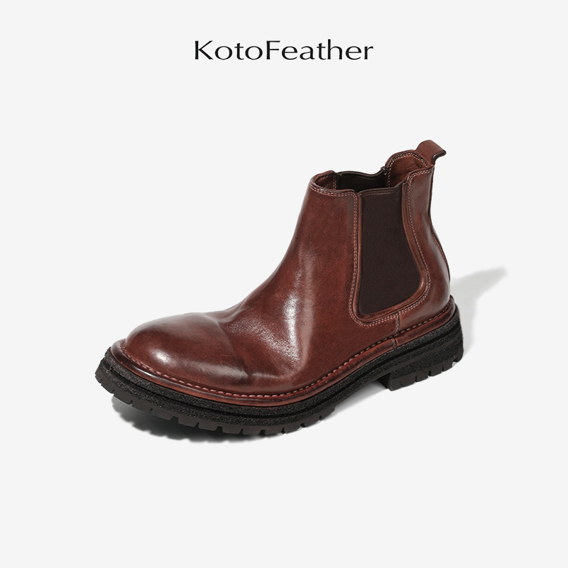 KotoFeather固特异手工切尔西靴男靴水洗马皮复古英伦手工马丁靴