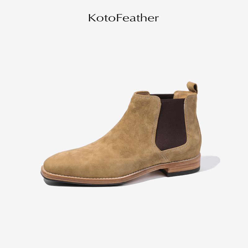 珡羽KotoFeather 英伦风反绒皮切尔西靴真皮高帮男靴秋冬保暖靴子
