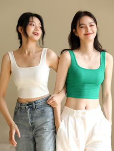 亲肤日美背背心文胸一体无袖 条纹带胸垫女外穿吊带 性感上衣夏季