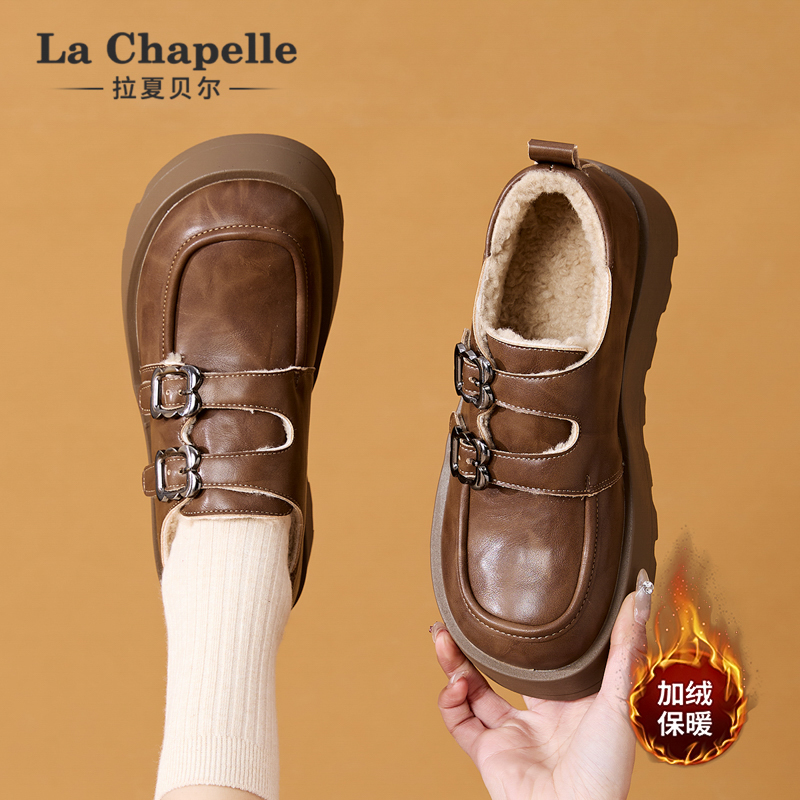 拉夏贝尔英伦小皮鞋厚底棉鞋