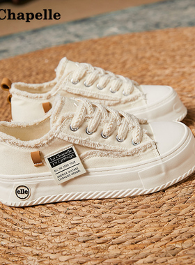 拉夏贝尔帆布鞋女2026新款春夏透气厚底配裙子小白鞋白色百搭板鞋