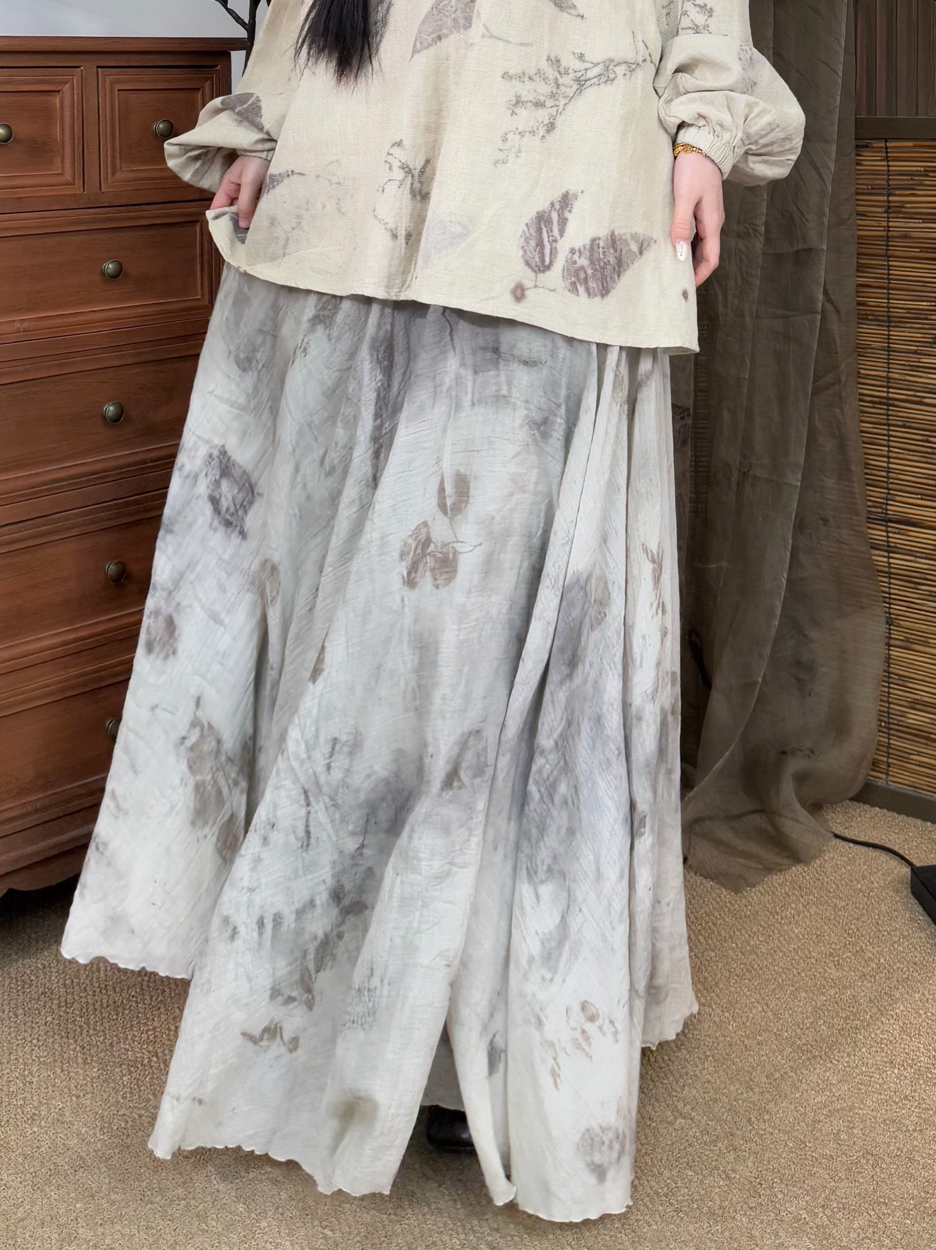 草木染脏染半身裙