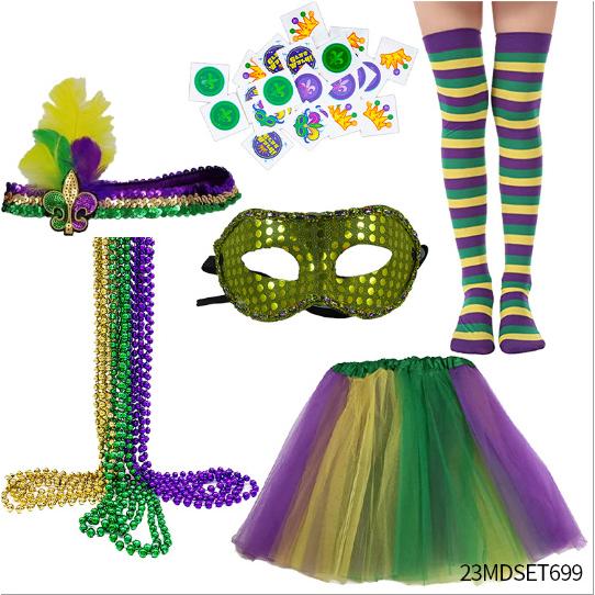 Mardi Gra纹身贴狂欢节嘉年华面具项链狂欢节派对狂欢节成人披风